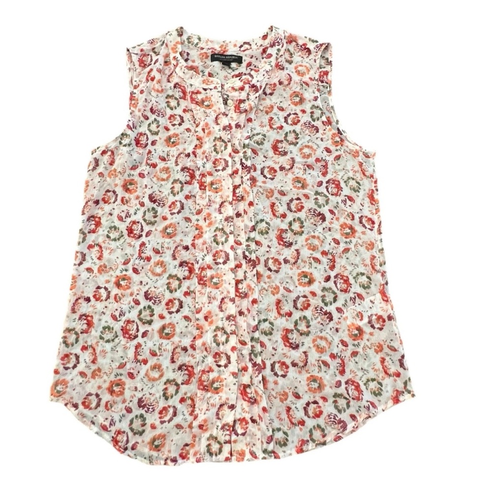 Banana Republic Dillon Shirt Floral‎ Sleeveless Blouse Button Up Sheer Medium